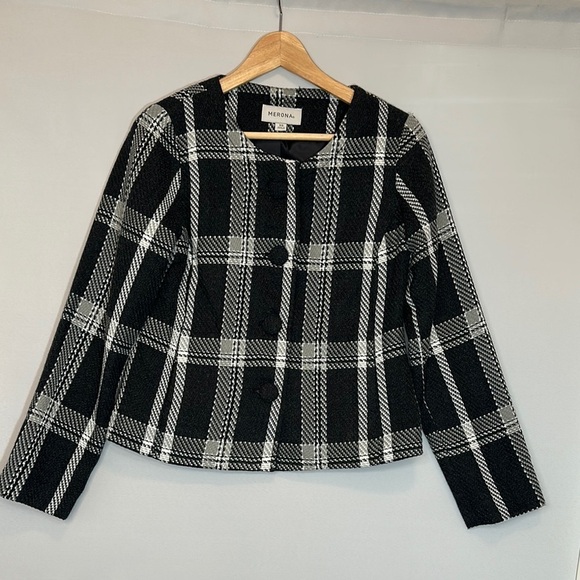 Merona Womens Size XS Plaid Jacket Blazer Coat Cloth Cover Buttons Pockets Lined - Picture 6 of 16